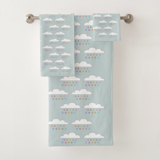 Farbenfrohe Regentropfen Weiße flauschige Wolken A Badhandtuch Set (Insitu)