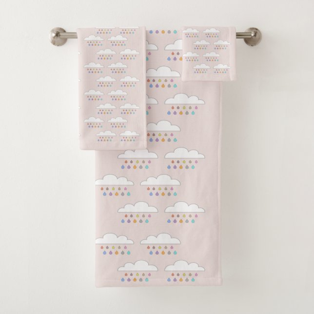 Farbenfrohe Regentropfen Weiße flauschige Wolken e Badhandtuch Set (Insitu)