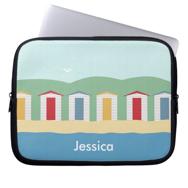 Farbenfrohe Reihe von Beach Huts Sommer Personalis Laptopschutzhülle (Vorderseite)