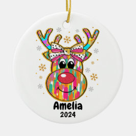Farbenfrohe Rentier Coquette Bow Weihnachtsschmuck