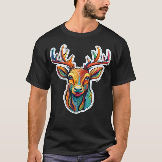 Farbenfrohe Rentiere T-Shirt (Vorderseite)
