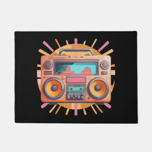 Farbenfrohe Retro-80er-Boombox mit Sonnenaufgang i Fußmatte