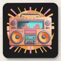 Farbenfrohe Retro-80er-Boombox mit Sonnenaufgang i