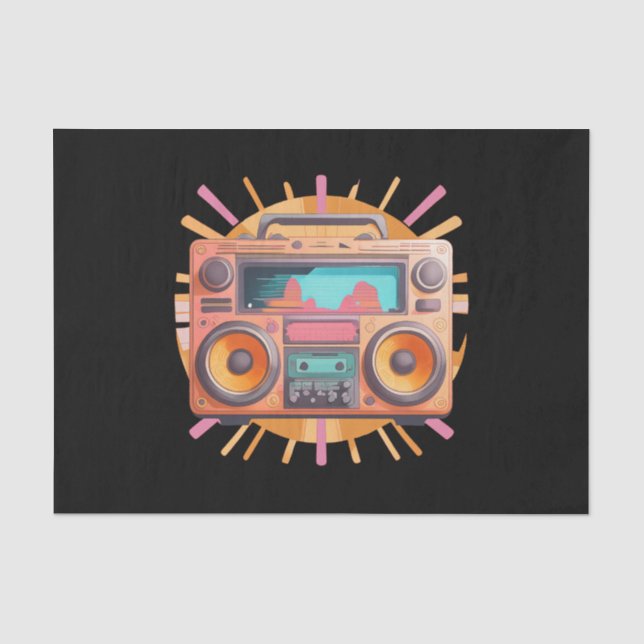 Farbenfrohe Retro-80er-Boombox mit Sonnenaufgang i Seidenpapier (Vorderseite)