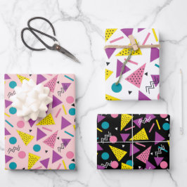 Farbenfrohe Retro-80er Geschenkpapier Set