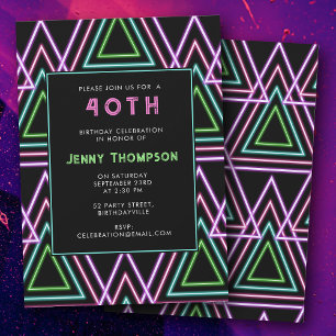Farbenfrohe Retro-80er-Neon-Geometrie zum 40. Gebu Einladung