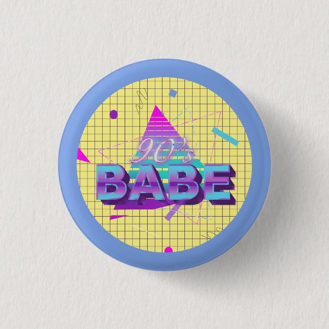Farbenfrohe Retro 90er Babe Button (Vorderseite)