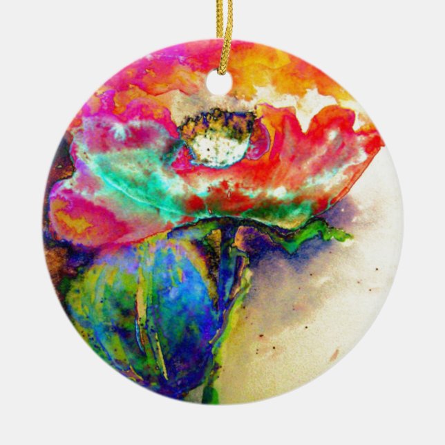 Farbenfrohe Retro Abstrakte Mohnwasserfarbe Keramik Ornament (Vorne)