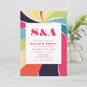 Farbenfrohe Retro Art Hochzeit Einladung