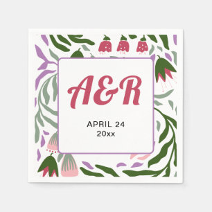 Farbenfrohe Retro-Äste mit Blume Hochzeit Serviette