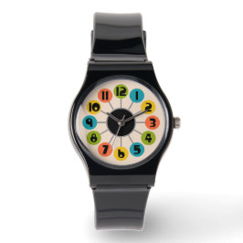 Farbenfrohe Retro Atomic Mitte Jahrhundert Moderne Armbanduhr