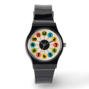 Farbenfrohe Retro Atomic Mitte Jahrhundert Moderne Armbanduhr
