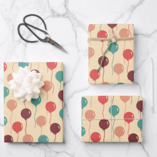 Farbenfrohe Retro-Balloons-Muster Geschenkpapier Set