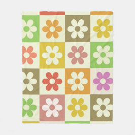 Farbenfrohe Retro-Blume auf Prüfplatine-Muster Fleecedecke