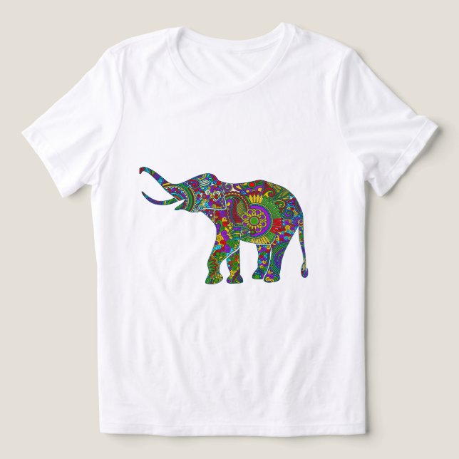 Farbenfrohe Retro-Blume Elefant 2 Tri-Blend Shirt (Design Vorderseite)