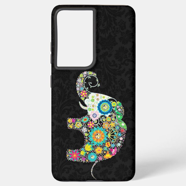 Farbenfrohe Retro-Blume Elefantendesign Samsung Galaxy Hülle (Rückseite)