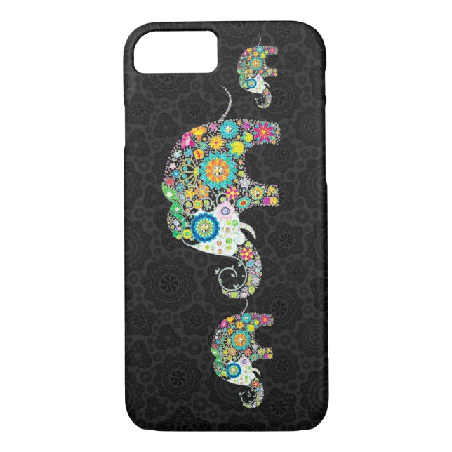 Farbenfrohe Retro-Blume Elefantenfamilie Case-Mate iPhone Hülle (Rückseite)