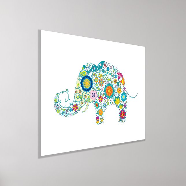 Farbenfrohe Retro-Blume Elephant Illustration Foliendrucke (Ablage )