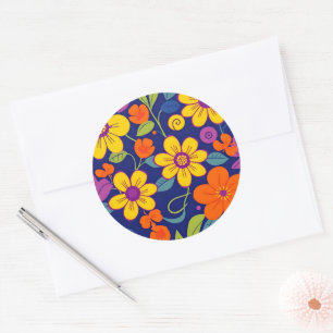 Farbenfrohe Retro-Blume im Dopaminstil Runder Aufkleber