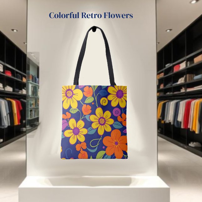 Farbenfrohe Retro-Blume im Dopaminstil Tasche (Colorful Retro Flowers-Dopamine Style Tote Bag)