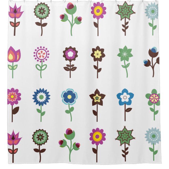 Farbenfrohe Retro-Blume Niedliche Illustration Duschvorhang (Vorderseite)