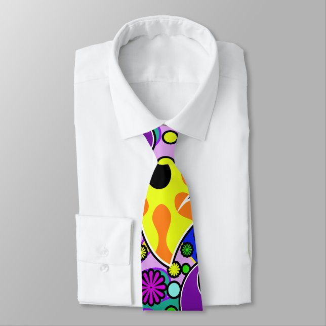 Farbenfrohe Retro-Blume Paisley Psychedelic Neckti Krawatte (Gebunden)