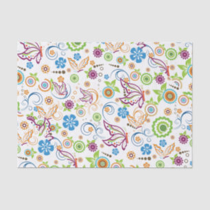 Farbenfrohe Retro-Blume Vögel & Schmetterlinge 2 Seidenpapier