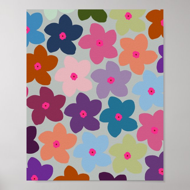 Farbenfrohe Retro-Blumen Poster (Vorne)