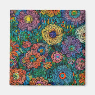 Farbenfrohe Retro Blumengarten Magnet
