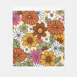 Farbenfrohe Retro-Blumenmuster im 70er-Stil. Vinta Fleecedecke