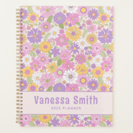 Farbenfrohe Retro-Blumenmuster Personalisierter Pl Planer