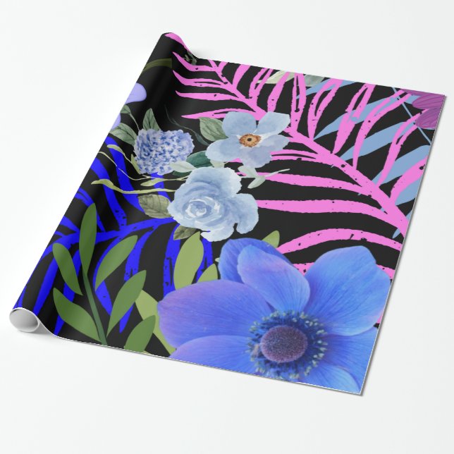 Farbenfrohe Retro-Blumenzange Geschenkpapier (Ungerollt)