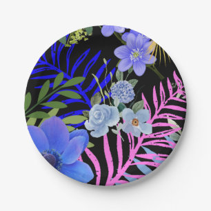 Farbenfrohe Retro-Blumenzange Pappteller