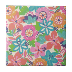 Farbenfrohe Retro Boho Mädchen-Blumen-Hippie Fliese