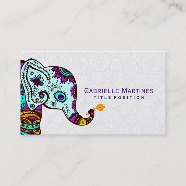 Farbenfrohe Retro Floral Elephant und schwarzer Hi Visitenkarte (Vorderseite)