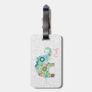 Farbenfrohe Retro Floral Elephant weiße Damaskus Gepäckanhänger