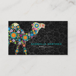 Farbenfrohe Retro-Floral-Kamel und schwarze Damask Visitenkarte
