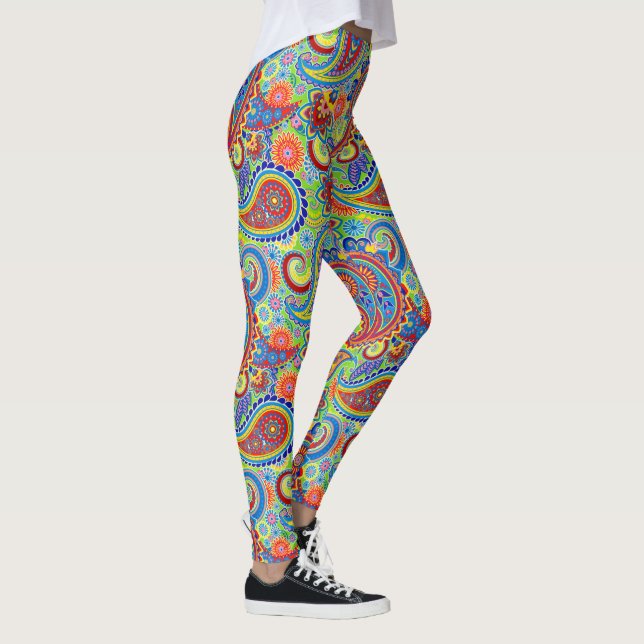 Farbenfrohe Retro-Floral Paisley Muster Leggings (Rechts)