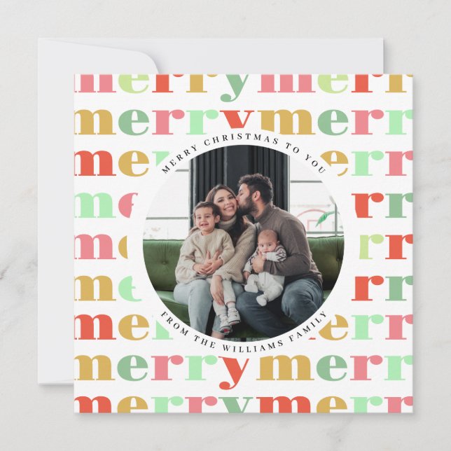 Farbenfrohe Retro-Foto Frohe Weihnachten (Vorderseite)