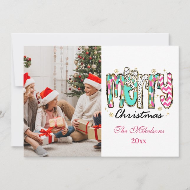 Farbenfrohe Retro-Foto Frohe Weihnachten (Vorderseite)