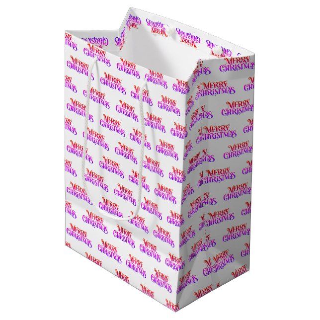Farbenfrohe Retro Frohe Weihnachtsmuster Geschenkt Mittlere Geschenktüte (Vorderseite Schrägansicht)