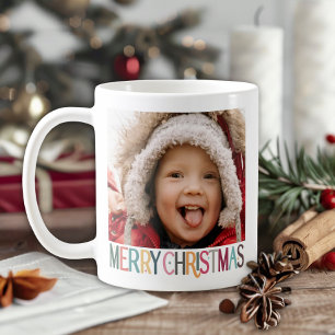 Farbenfrohe Retro Frohe Weihnachtsstars Foto Kaffeetasse
