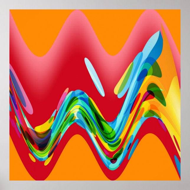 Farbenfrohe Retro Funky Painting Abstrakt Art Poster (Vorne)