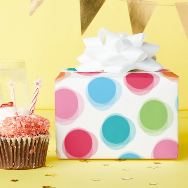 Farbenfrohe Retro Fuzzy Polka Dots Kindergeburt Geschenkpapier (Geburtstagsparty)