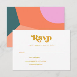 Farbenfrohe Retro Geometric Wedding | Gelb RSVP Karte