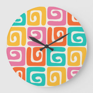 Farbenfrohe Retro-Geometrie-Swirls und kühne Vinta Große Wanduhr