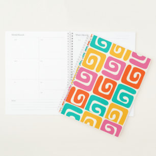 Farbenfrohe Retro-Geometrie-Swirls und kühne Vinta Planer