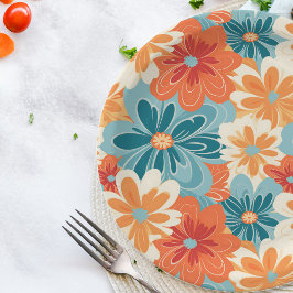 Farbenfrohe Retro Groovy Blumenmuster Pappteller