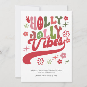 Farbenfrohe Retro Groovy Holly Jolly Vibes Typogra Feiertagskarte
