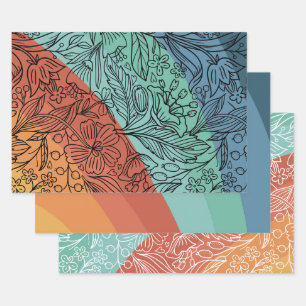 Farbenfrohe Retro Groovy Regenbogen Geschenkpapier Set